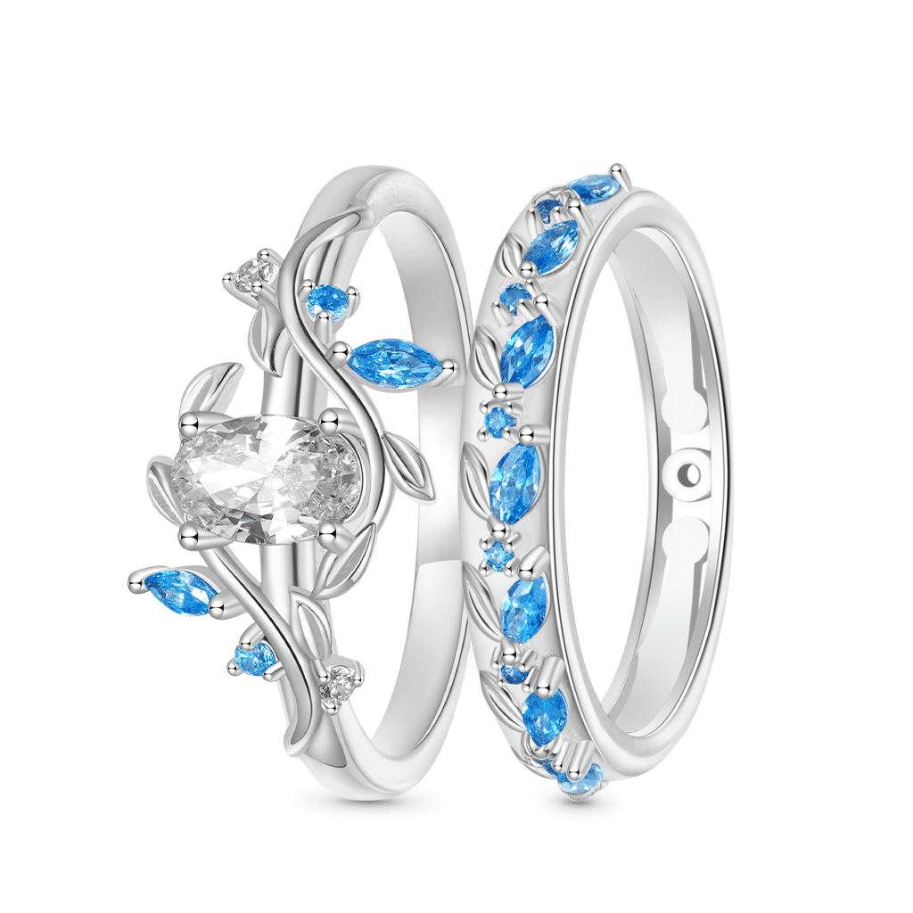 Gnoce Oval-cut Diamond Vine Leaf Couple Rings_2