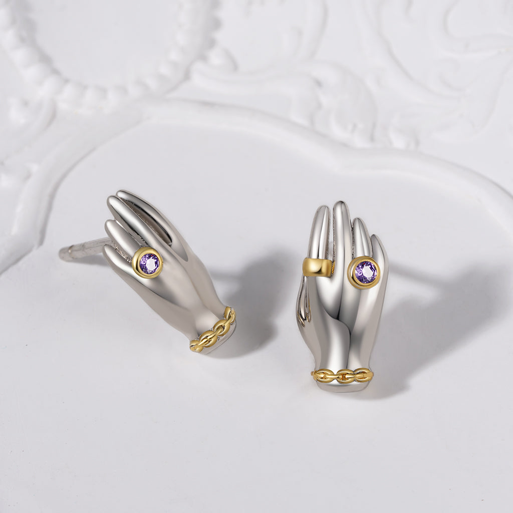 Gnoce Exquisite 'My Hands' Birthstone Stud Earrings_3