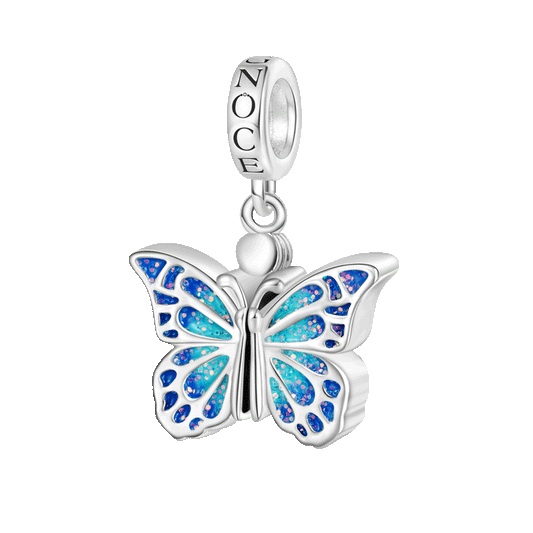 Gnoce Blue Butterfly Vibrating Wings Engravable Pendant Dangle Charm_1