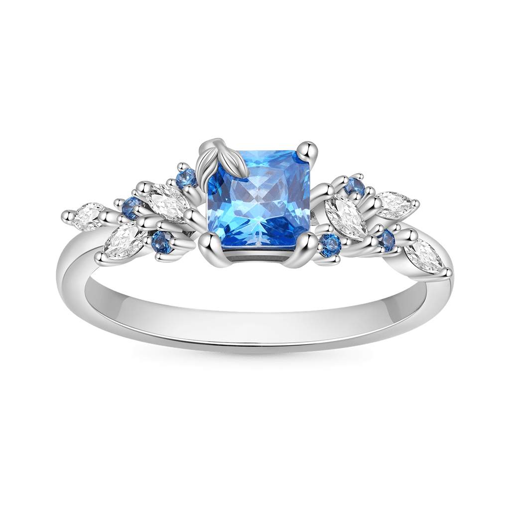 Gnoce Aquamarine Square Chamfer Cut Leafs Rings_1