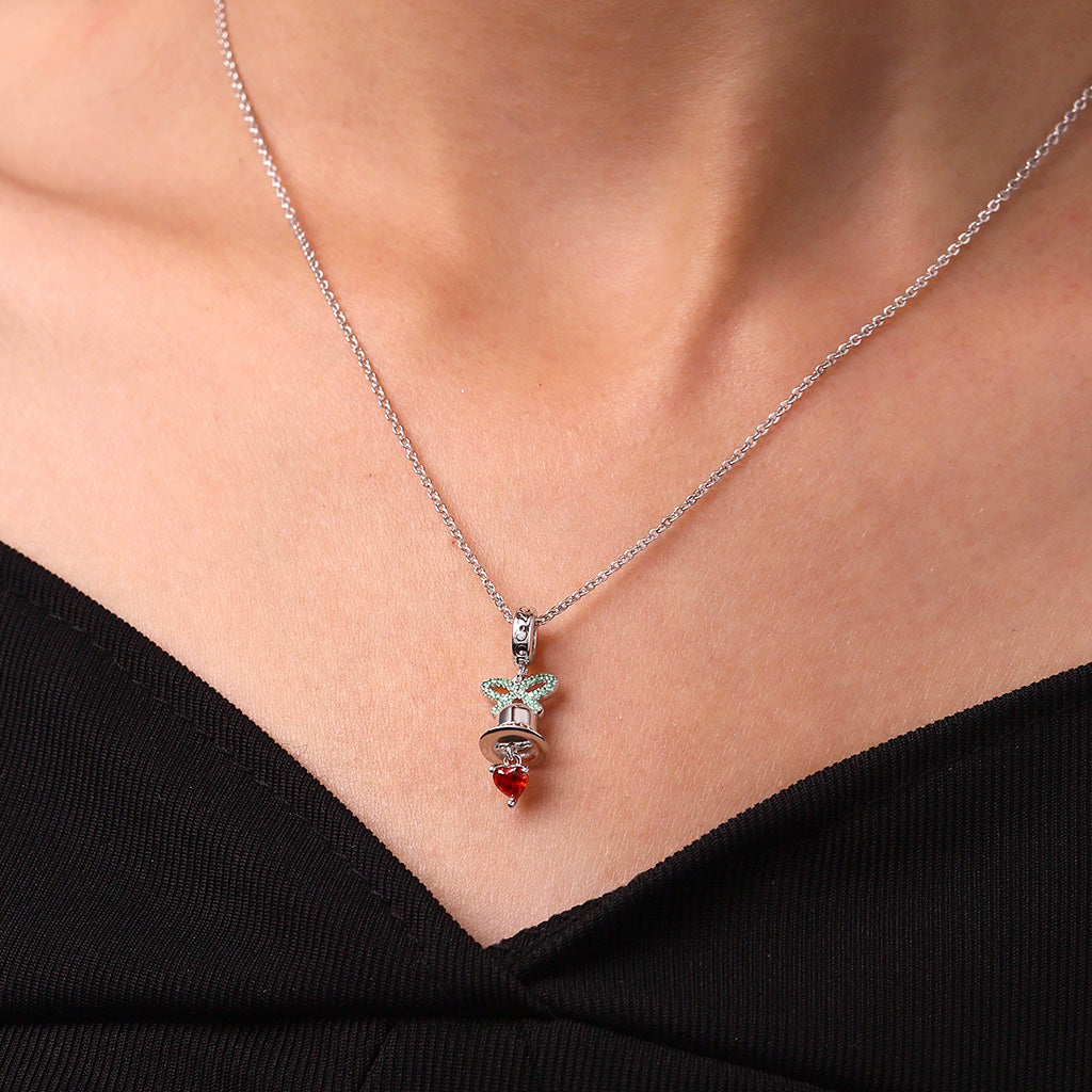 Gnoce Engravable Christmas Heart Bell Birthstone Pendant Dangle Charm_5