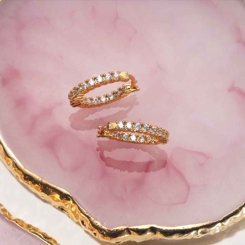 Gnoce Cubic Zirconia Sterling Silver In and Out Hoop Earrings_4