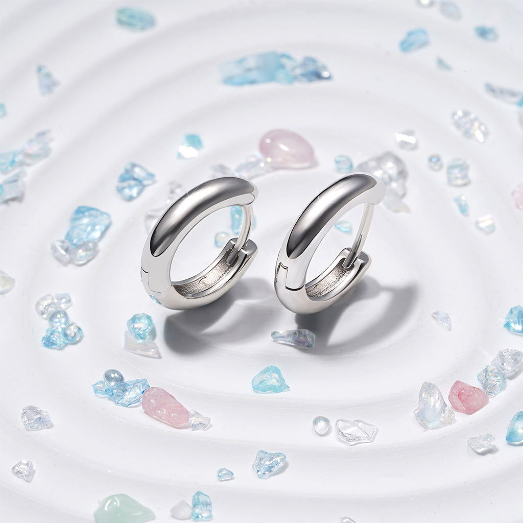 Gnoce High Polish Plain Color Hoop Huggie Earrings_5