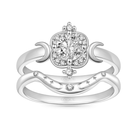 Gnoce Moon and Star White Zircon Stackable Rings_1