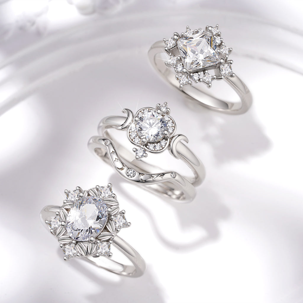 Gnoce Moon and Star White Zircon Stackable Rings_3