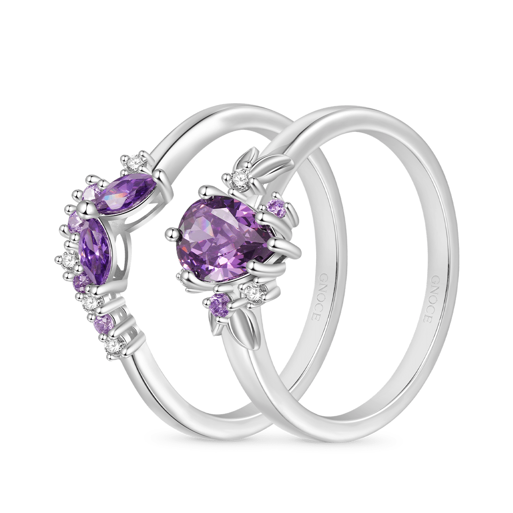Gnoce Purple Zircon Butterfly Stackable Rings_2