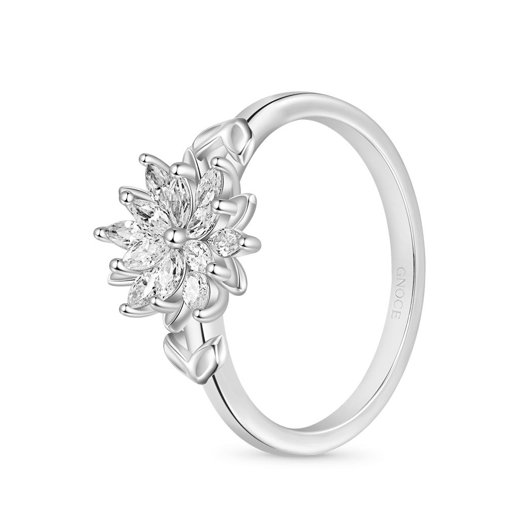 Gnoce Blooming Flower White Zircon Ring_2