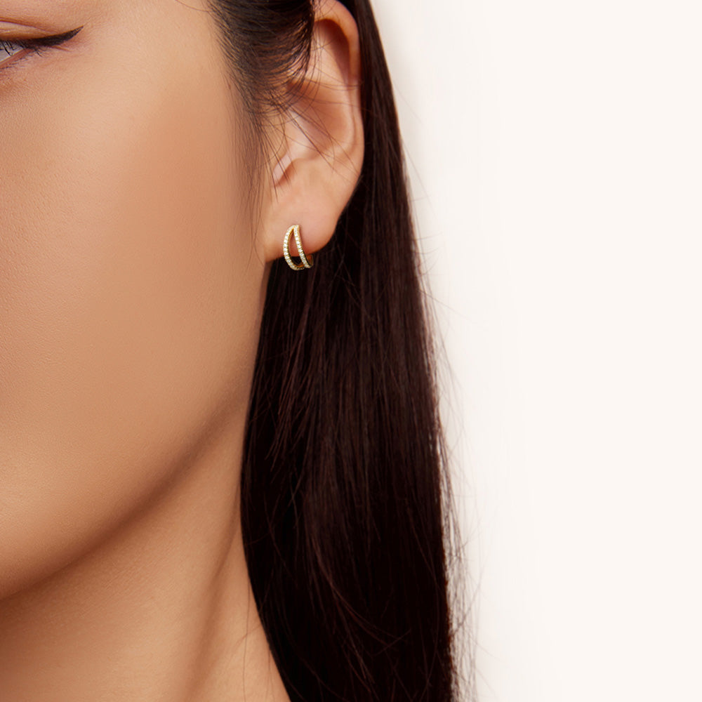 Gnoce Cubic Zirconia Dainty Gold Double Hoop Earrings_5