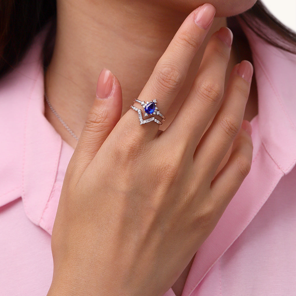 Gnoce Royal Blue Sapphire White Zirconia Stackable Rings_5