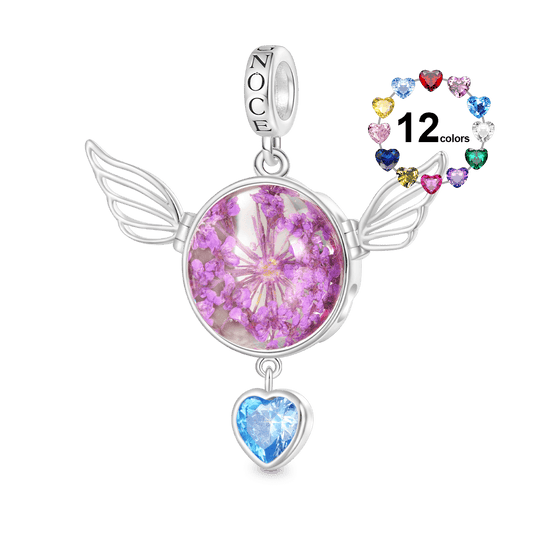 Gnoce Engravable Preserved Flower Wings Birthstone Pendant Dangle Charm_1