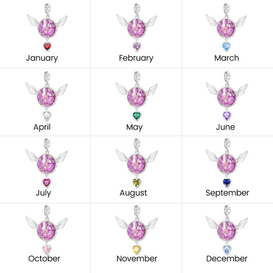Gnoce Engravable Preserved Flower Wings Birthstone Pendant Dangle Charm_8