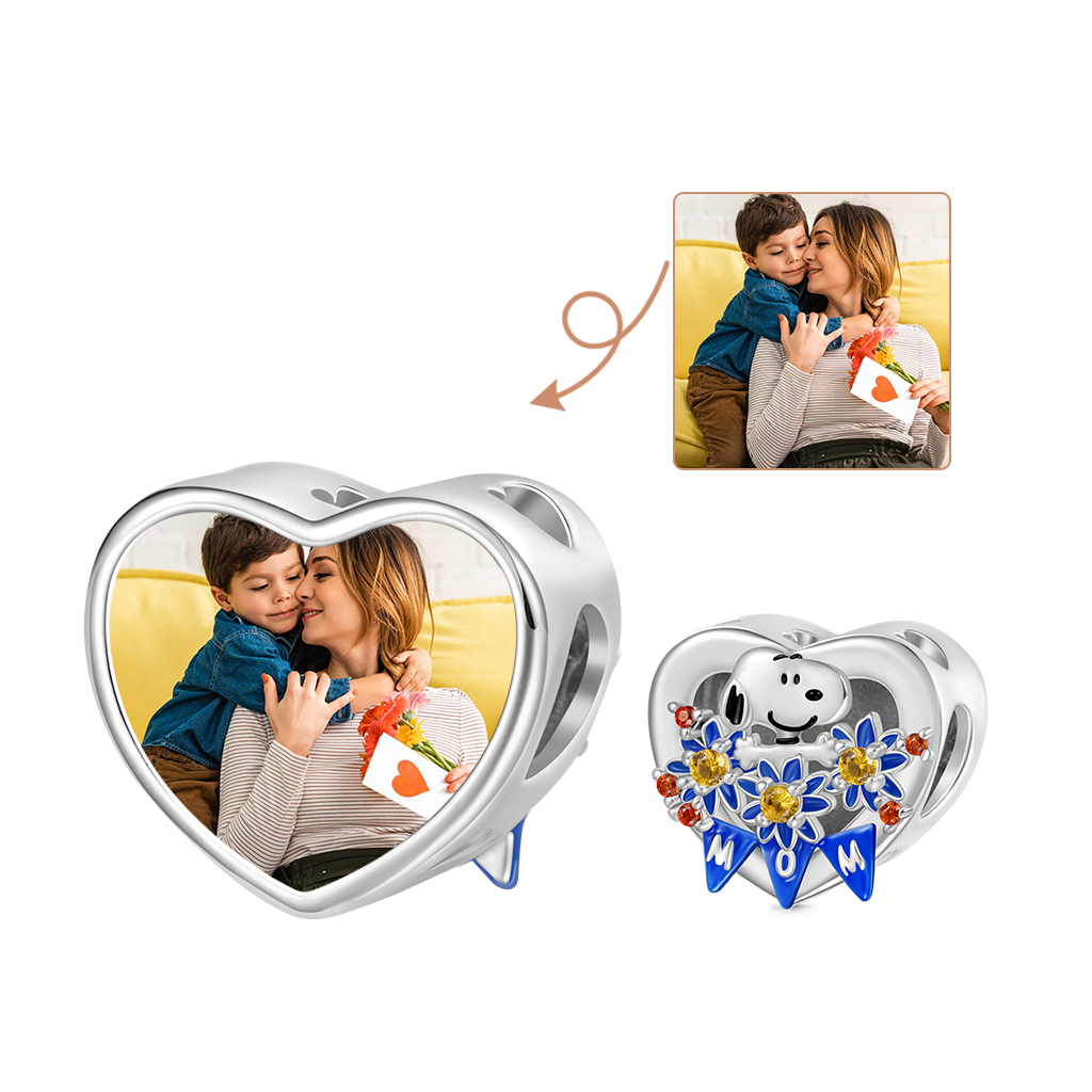 Gnoce Peanuts 'Flowers for Mom' Snoopy Heart Personalized Photo Charm_1
