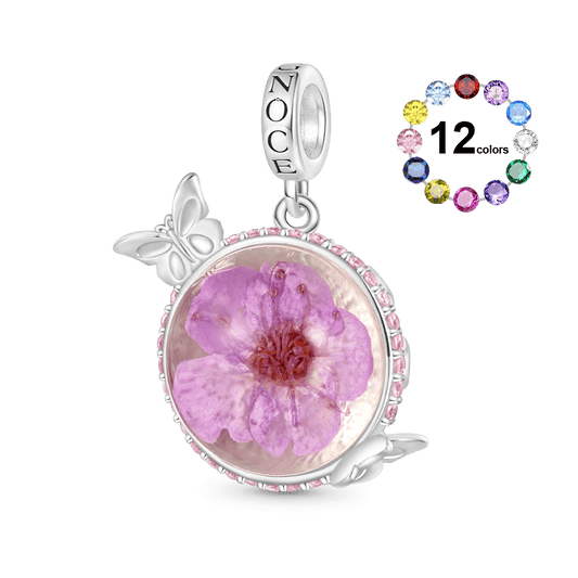 Gnoce Engravable Preserved Flower Butterfly Birthstone Pendant Dangle Charm_1