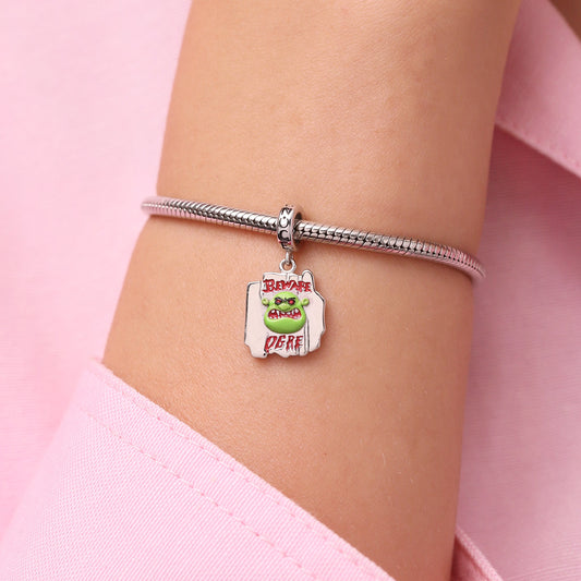 Gnoce Shrek “Beware Ogre” Warning Sign Pendant Dangle Charm_5