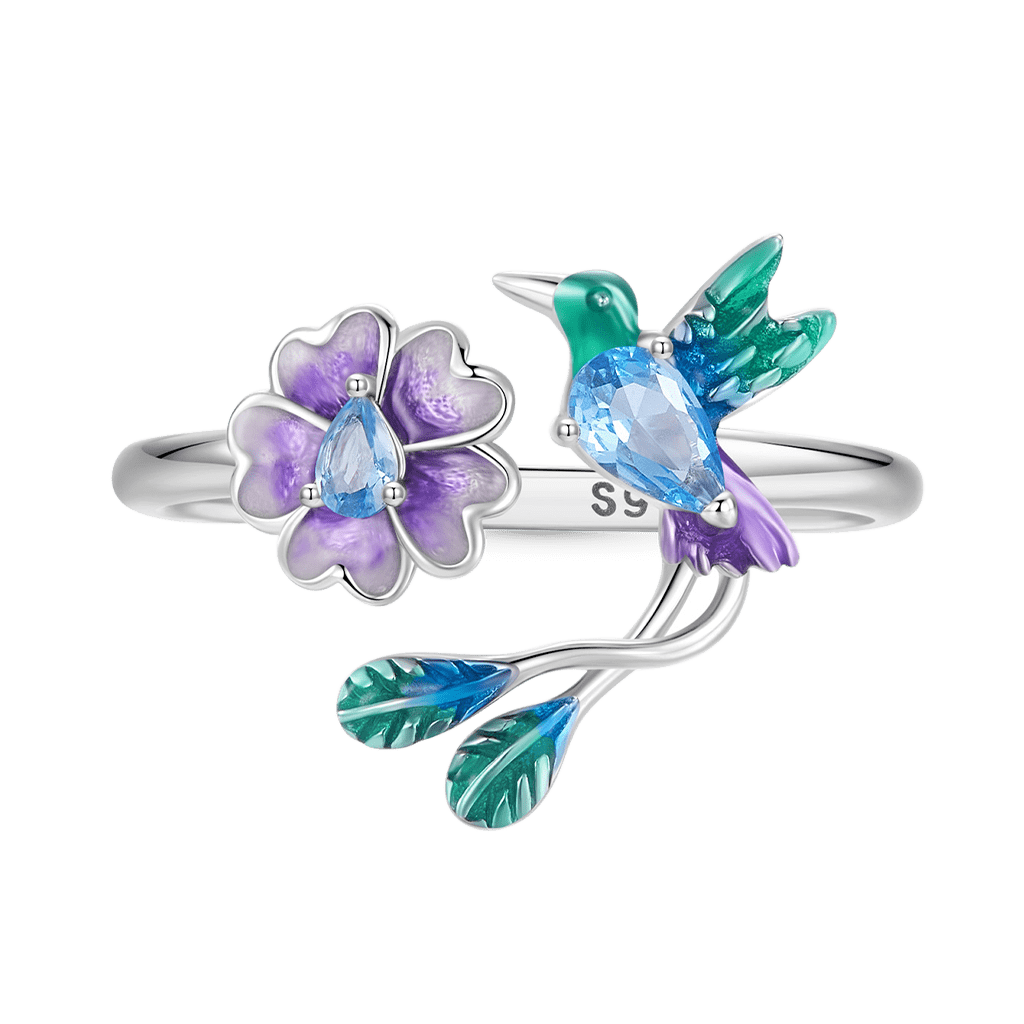 Gnoce Adjustable Spring Nature Flower and Bird Ring_1