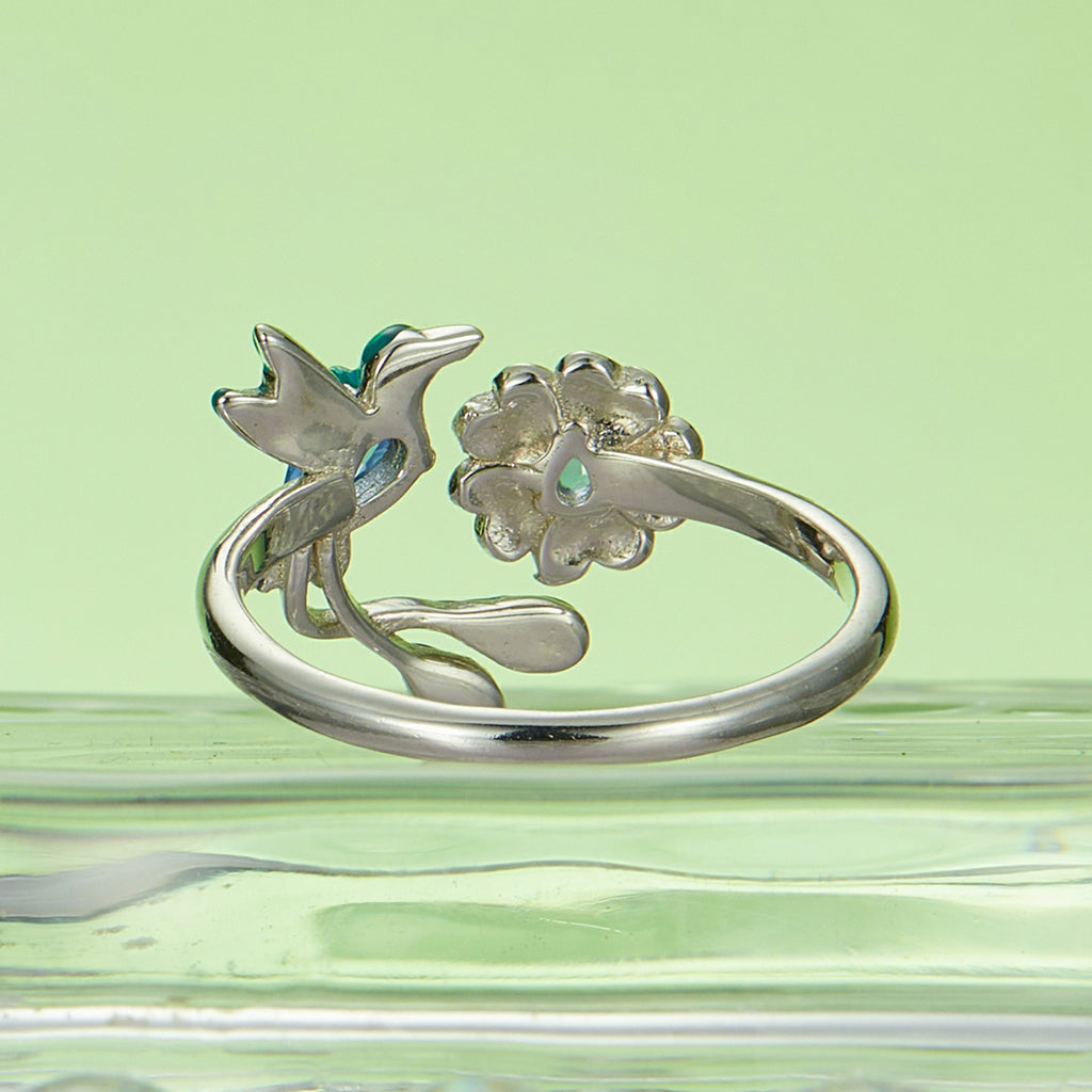 Gnoce Adjustable Spring Nature Flower and Bird Ring_3