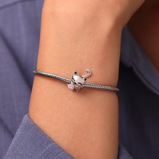 Gnoce White Cat Heart Tail Birthstone Charm_7