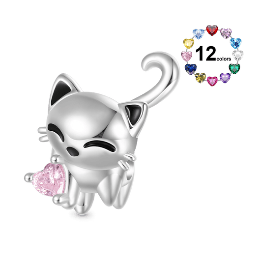 Gnoce White Cat Heart Tail Birthstone Charm_1