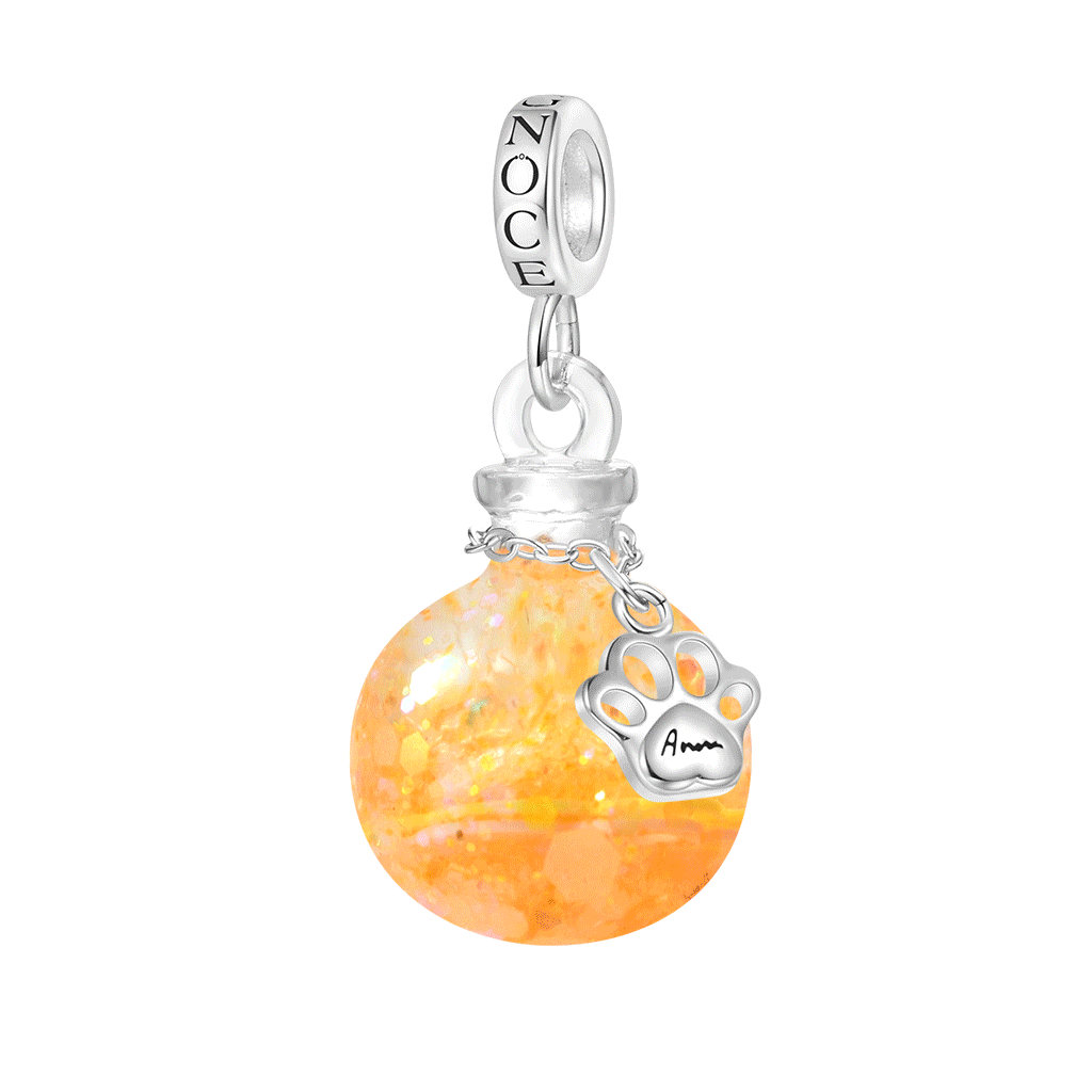 Gnoce Orange Glitter Engravable Paw Print Quicksand Pendant Dangle Charm_1