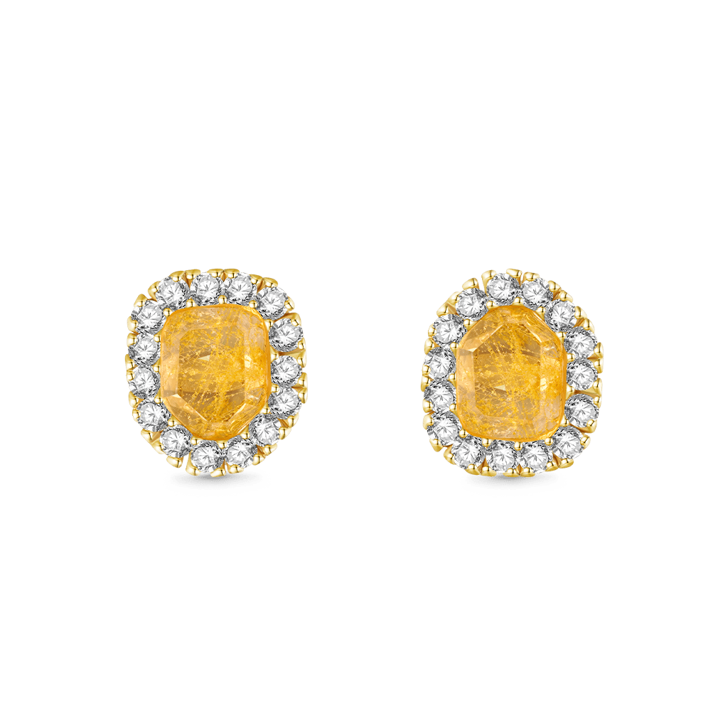 Gnoce Natural Irregular Gold Rutilated Quartz Stud Earrings_1