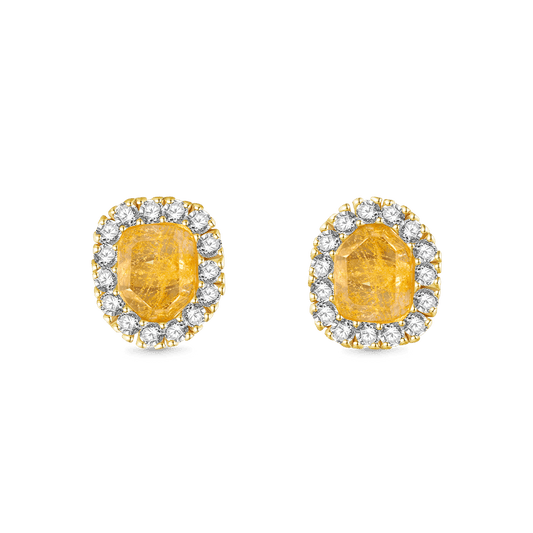 Gnoce Natural Irregular Gold Rutilated Quartz Stud Earrings_1