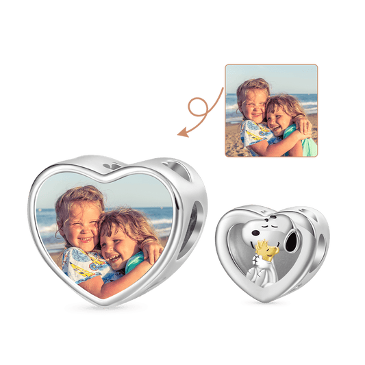 Gnoce Snoopy Hugs Woodstock Personalized Photo Heart Charm_2