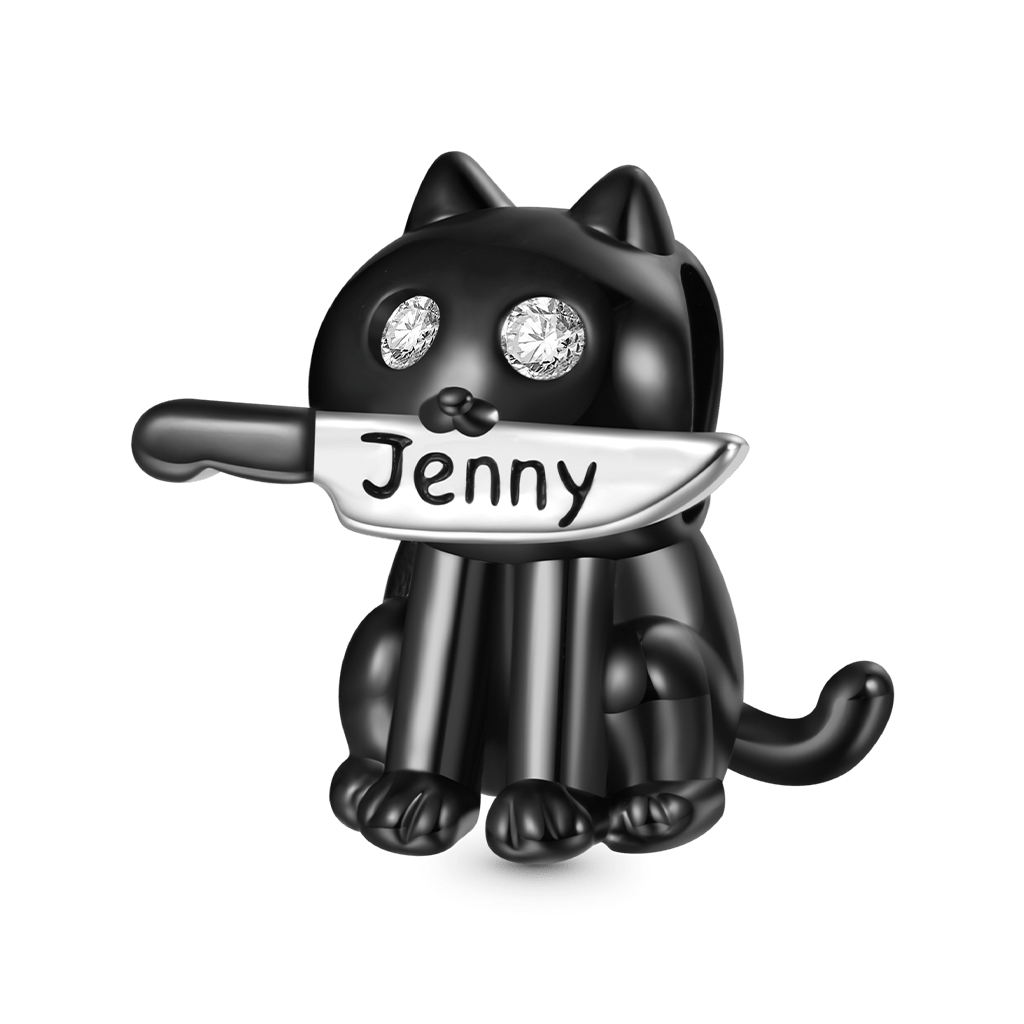 Gnoce Black Cat Engravable Knife Pendant Dangle Charm_1