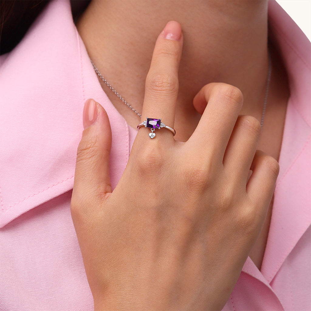 Gnoce Dainty Purple Baguette Statement Personalized Ring_5