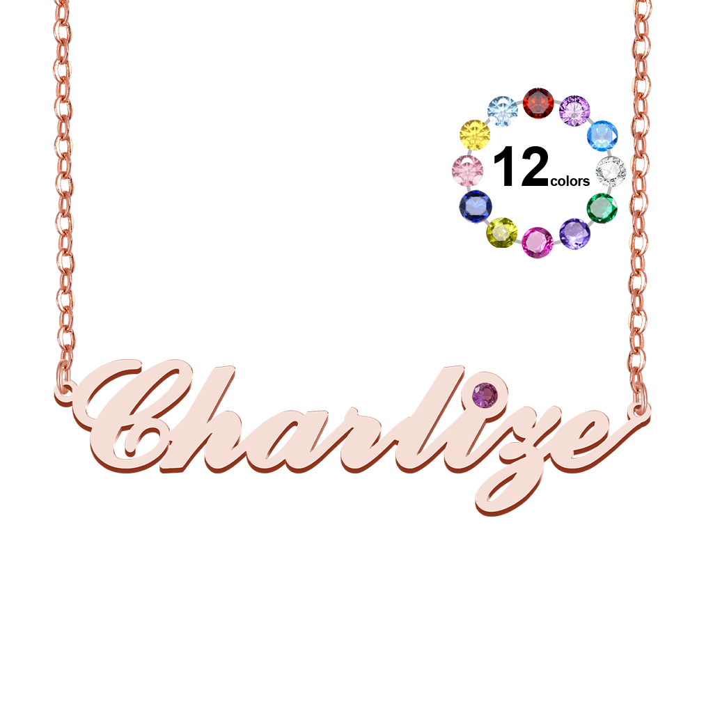 Gnoce Elegance Name Necklace with Birthstone_1