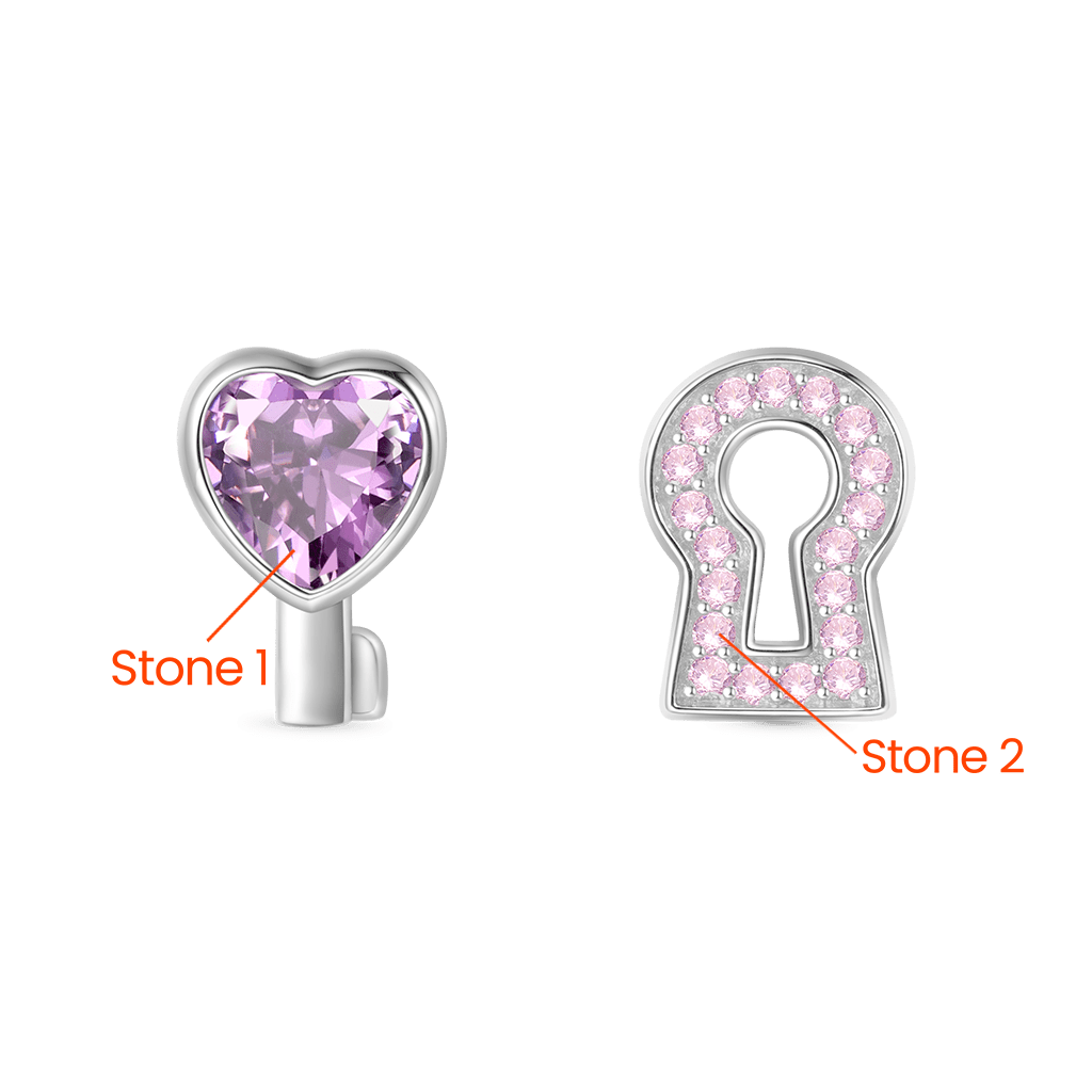 Gnoce 'Love Edge' Key Lock Birthstone Stud Earrings_2
