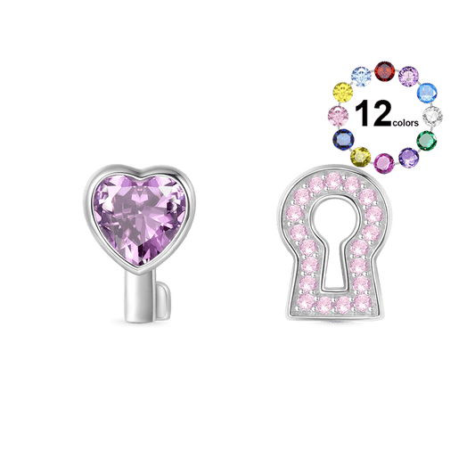 Gnoce 'Love Edge' Key Lock Birthstone Stud Earrings_1