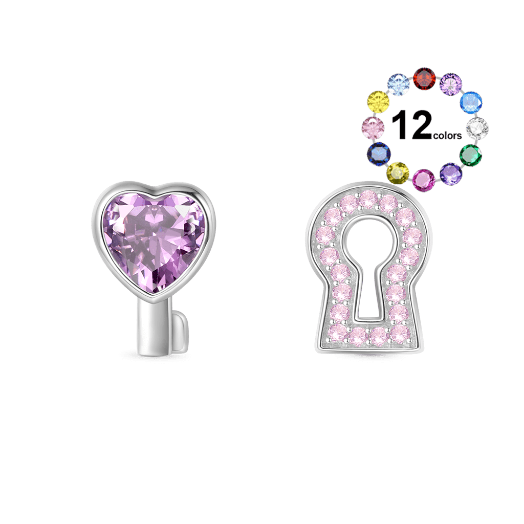 Gnoce 'Love Edge' Key Lock Birthstone Stud Earrings_1