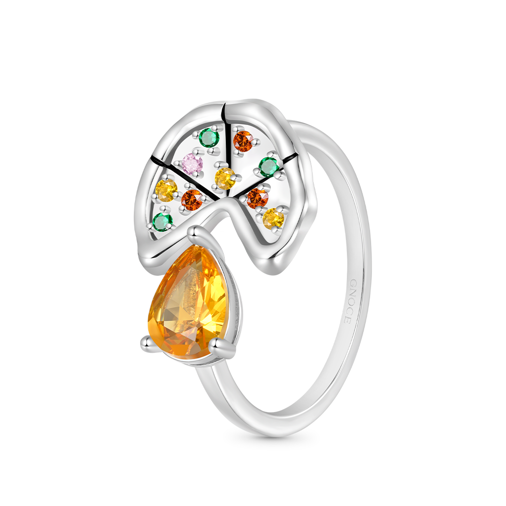 Gnoce Multicolor Pear CZ Pizza Open Ring_2