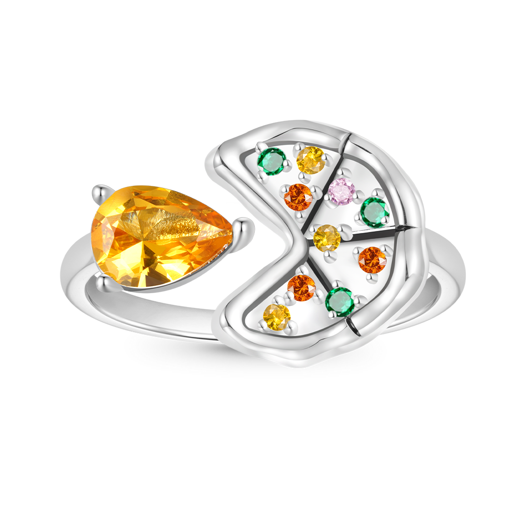 Gnoce Multicolor Pear CZ Pizza Open Ring_1