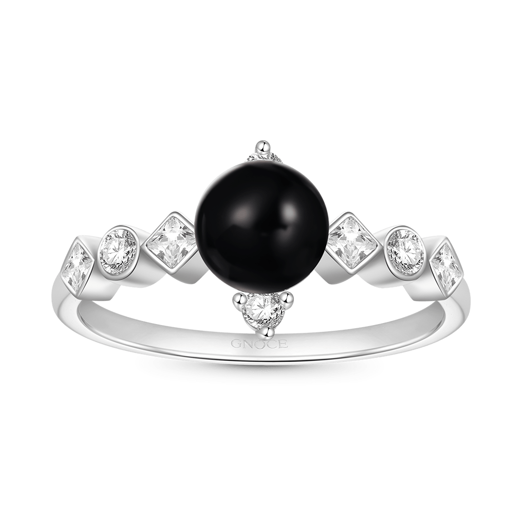 Gnoce Dark Black Pearl White Diamond Ring_1
