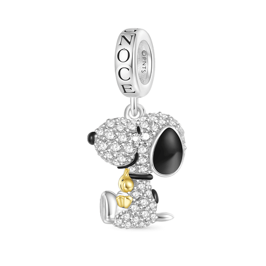 Gnoce Peanuts Snoopy Hugging Woodstock Diamond Pendant Dangle Charm_1