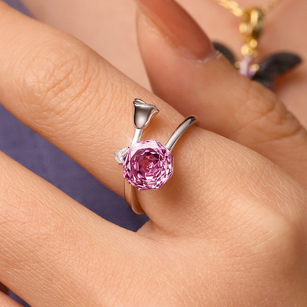 Gnoce Pink Rose Cut Zirconia Open Promise Ring_5