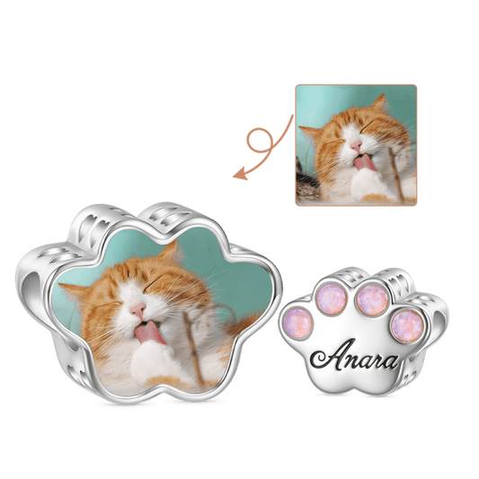 Gnoce Cat Paw Opal Inlaid Personalized Photo Charm_1