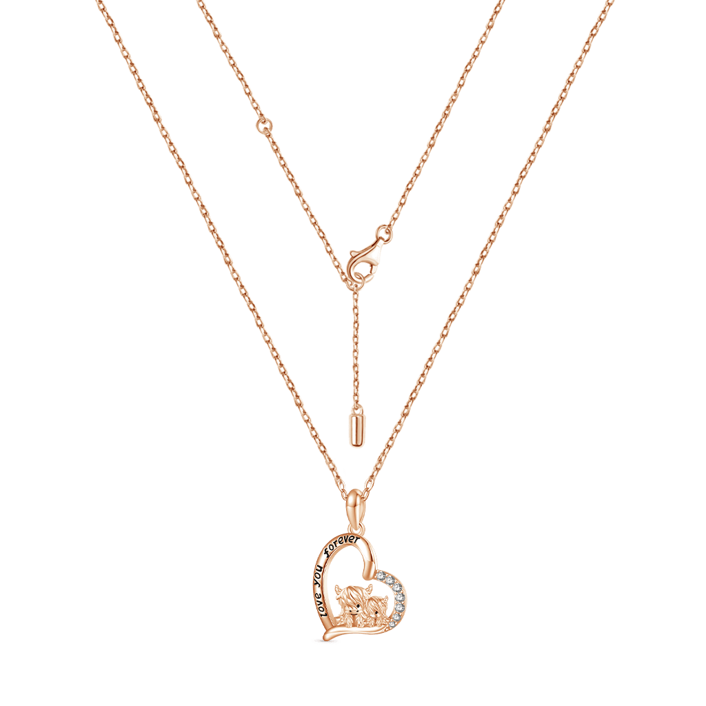 Gnoce Rose Gold "I love you forever" Highland Cow Heart Necklace_3