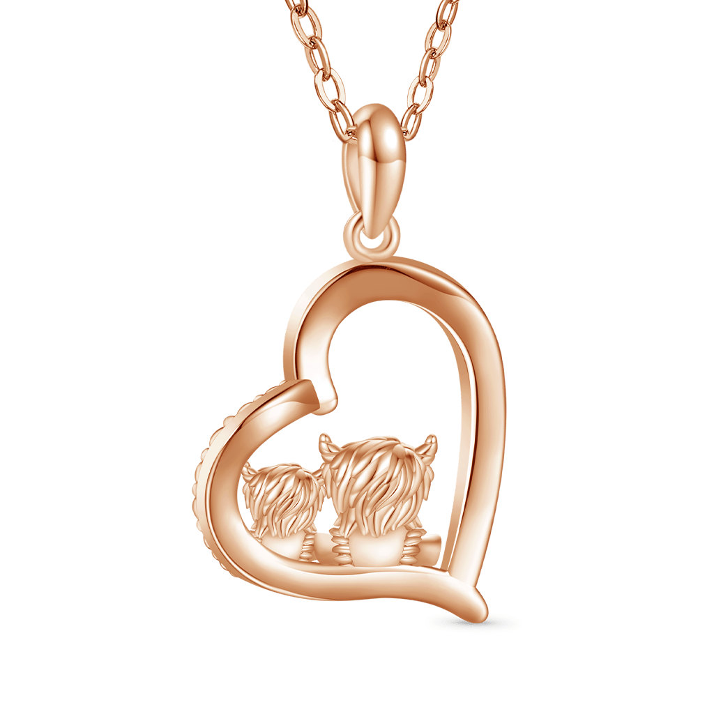 Gnoce Rose Gold "I love you forever" Highland Cow Heart Necklace_2