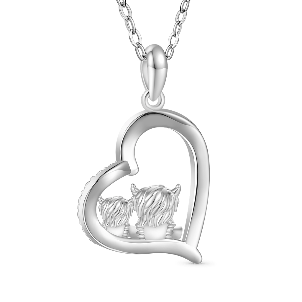 Gnoce "I love you forever" Highland Cow Heart Necklace_2