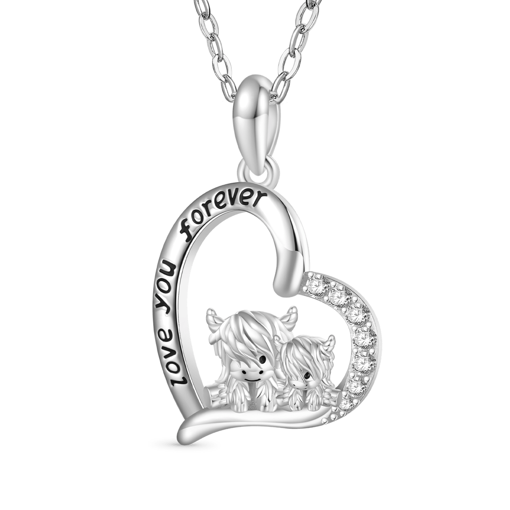 Gnoce "I love you forever" Highland Cow Heart Necklace_1