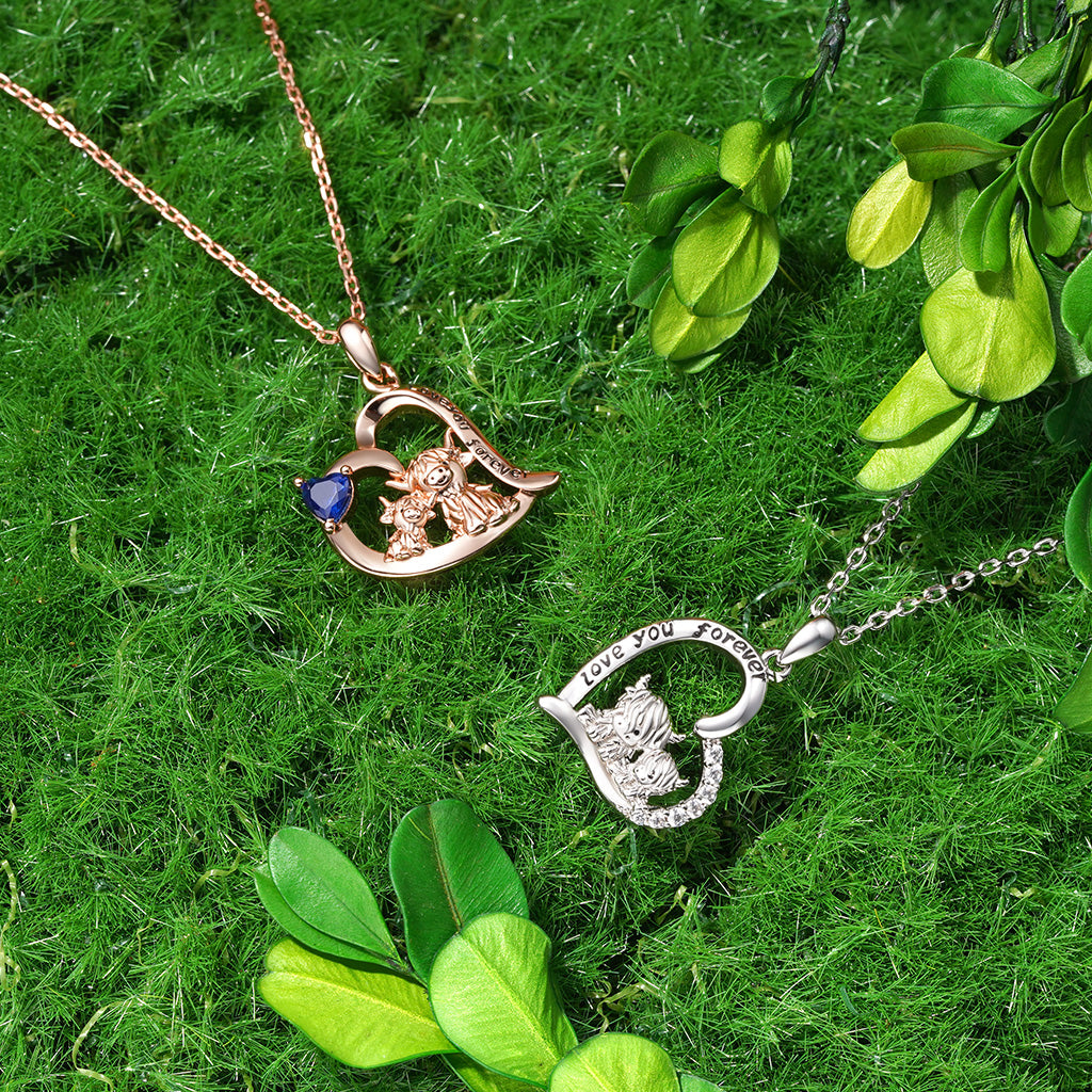 Gnoce Rose Gold "I love you forever" Highland Cow Heart Necklace_4