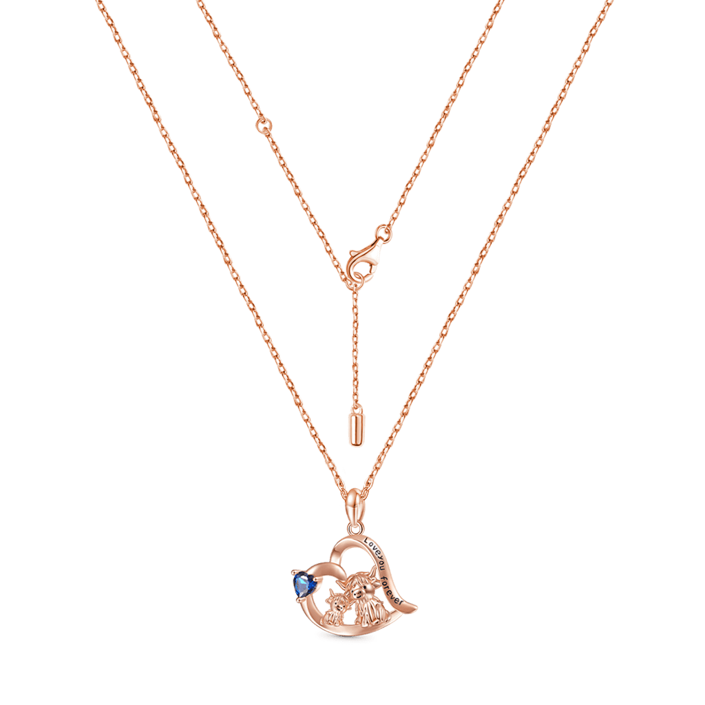 Gnoce "I love you forever" Highland Cow Heart Birthstone Necklace_3