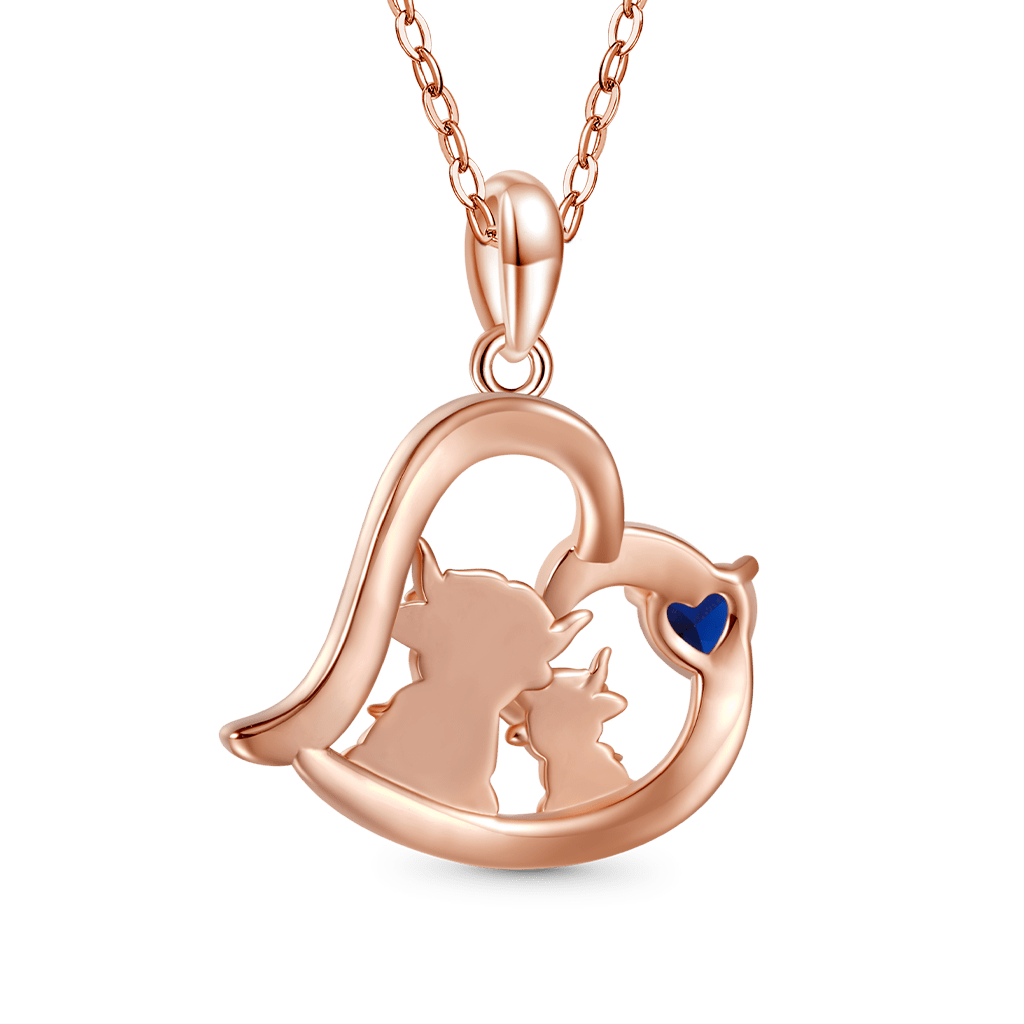 Gnoce "I love you forever" Highland Cow Heart Birthstone Necklace_2