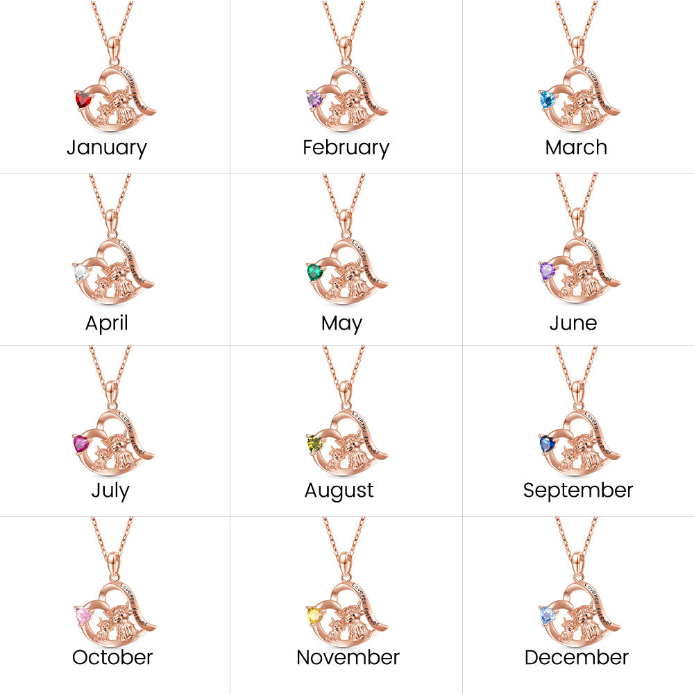 Gnoce "I love you forever" Highland Cow Heart Birthstone Necklace_4