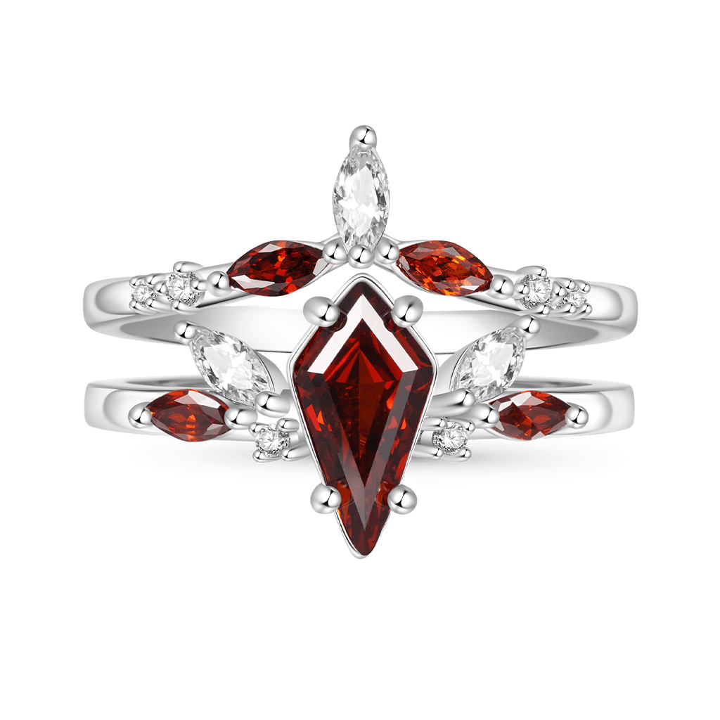 Gnoce Natural Red Garnet Kite Engagement Stackable Rings_1