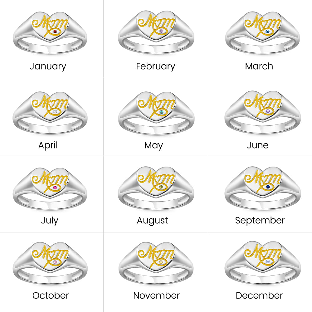 Gnoce Mother's Day Birthstone Heart Signet Ring_3