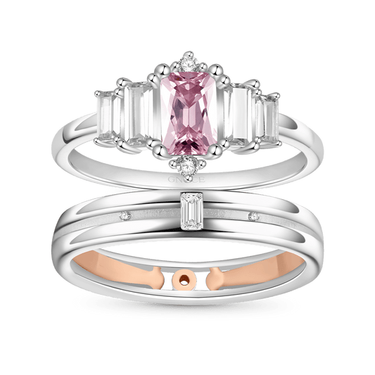 Gnoce Pink Cubic Zirconia Wedding Couple Rings_1
