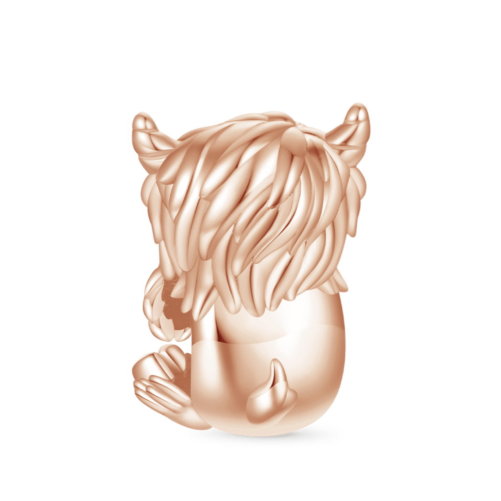 Gnoce Rose Gold Cute Scottish Highland Cow Charm_2